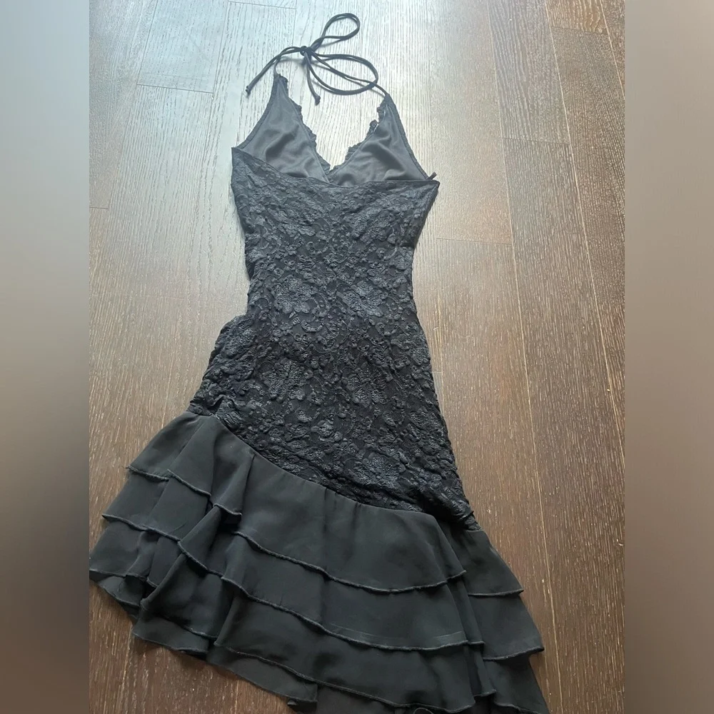 Vintage Black lace halter tie-up asymmetrical evening dress XS - Picture 11 of 15